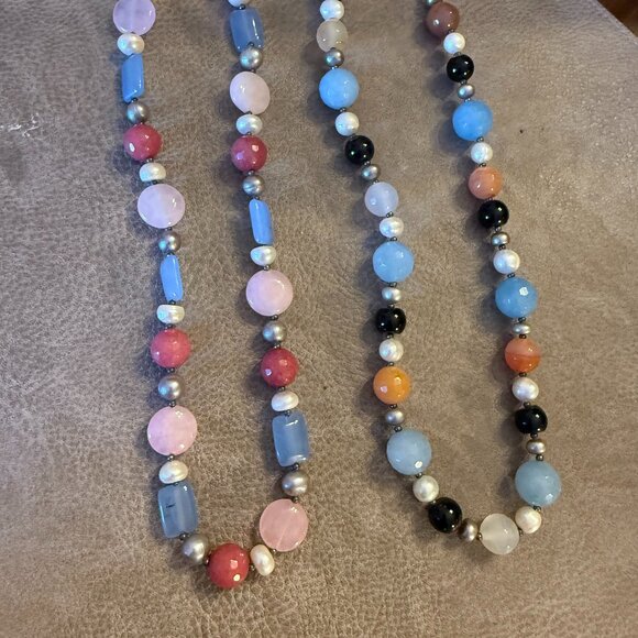 Genuine semi-precious beads & pearl silver necklace 18 inch handmade in Italy - Picture 5 of 5